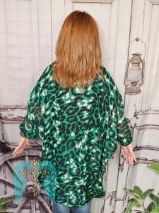 Forest Green Leopard Print Kimono Cardigan