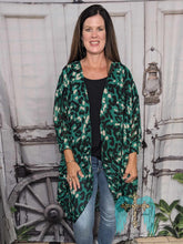 Load image into Gallery viewer, Forest Green Leopard Print Kimono Cardigan
