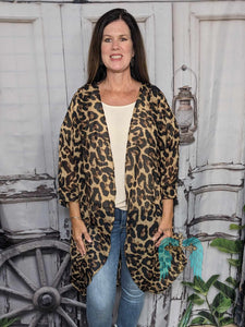Taupe Leopard Print Kimono Cardigan