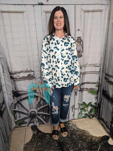 Multi Color Leopard Print Button Down Top