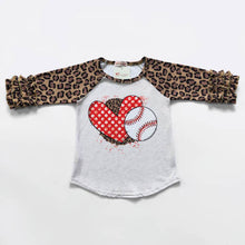 Load image into Gallery viewer, Love Basesball Leopard Ruffle Sleeve Raglan-Girls
