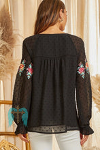 Load image into Gallery viewer, Swiss Dot Blouse with Embroidered Accents - Black
