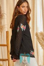 Load image into Gallery viewer, Swiss Dot Blouse with Embroidered Accents - Black
