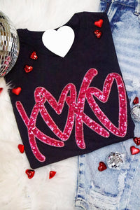 Black with Pink Sequin XOXO Tee