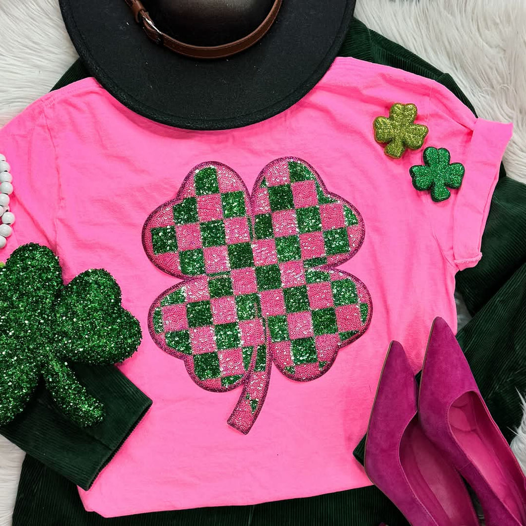 Checkered Shamrock Sequin Tee