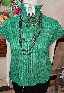 Mock Turtle Neck Sweater Vest-Green