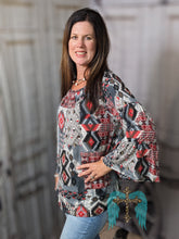 Load image into Gallery viewer, Nashville Charcoal &amp; Red Bell Sleeve Top
