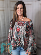 Load image into Gallery viewer, Nashville Charcoal &amp; Red Bell Sleeve Top
