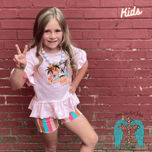 Load image into Gallery viewer, Girls Set &quot;Summer Vibes&quot; Tee with Stripe Denim Shorts
