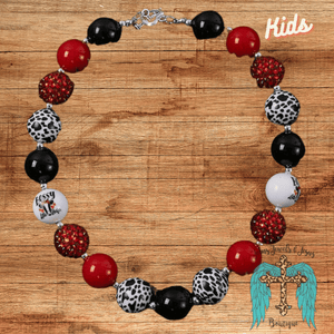 Girls Bubble Gum Necklace - Red with Cow Spots