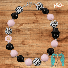 Load image into Gallery viewer, Girls Bubble Gum Necklace - Black &amp; Pink with Side Daisy Pendant
