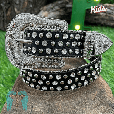 Girls Black Rhinestone Belt