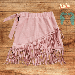 Girls Pink High Low Fringe Skirt