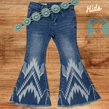 Load image into Gallery viewer, Girls Aztec Denim Bootcut Jeans
