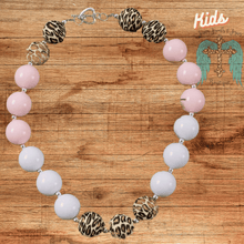 Load image into Gallery viewer, Girls Bubble Gum Necklace - Animal Print White and Pink
