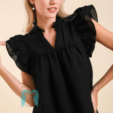 Load image into Gallery viewer, Black Ruffle Cap Sleeve Top
