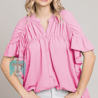 Pink Ruffle Sleeve Top