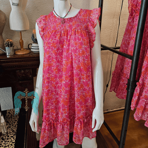 Umgee Mixed Floral Flutter Sleeve Dress