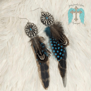 Western Concho with Feather Dangle Earring