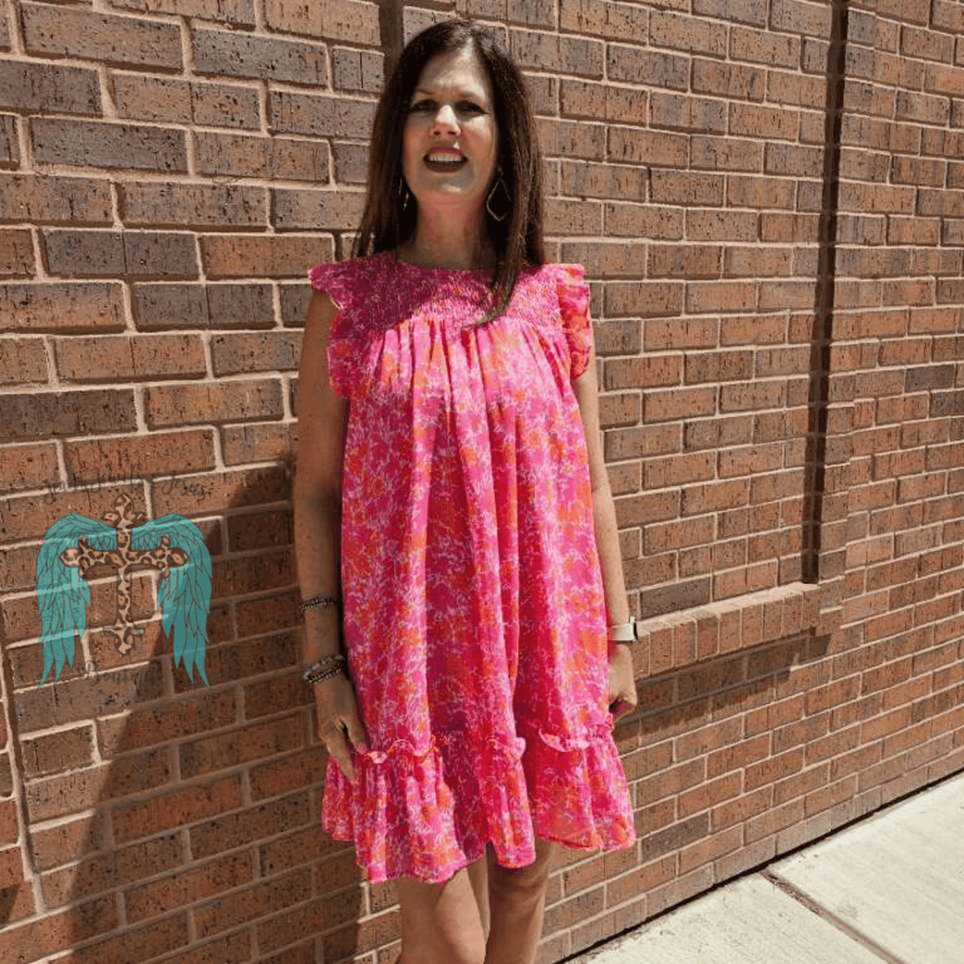 Umgee Mixed Floral Flutter Sleeve Dress