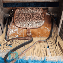 Load image into Gallery viewer, Classic Country Fringed Hand-Tooled Bag
