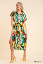 Load image into Gallery viewer, Abstract Collared High Low Hem Midi Dress
