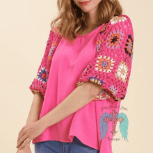 Load image into Gallery viewer, Bubblegum Linen Blend 3/4 Crochet Sleeve
