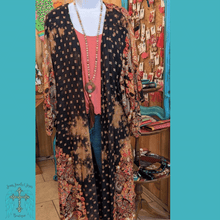 Load image into Gallery viewer, Black Printed and Bleached Tie-Dye Kimono
