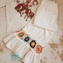 Load image into Gallery viewer, Oatmeal Linen Blend Wide Leg Pants with Crochet Details

