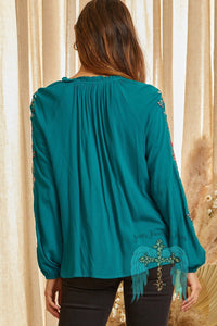 Teal Floral Embroidered Top