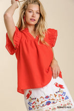 Load image into Gallery viewer, Tomato Red Ruffle Cap Sleeve Top
