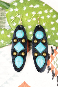 Rock River Black and Turquoise Leather EarringsC