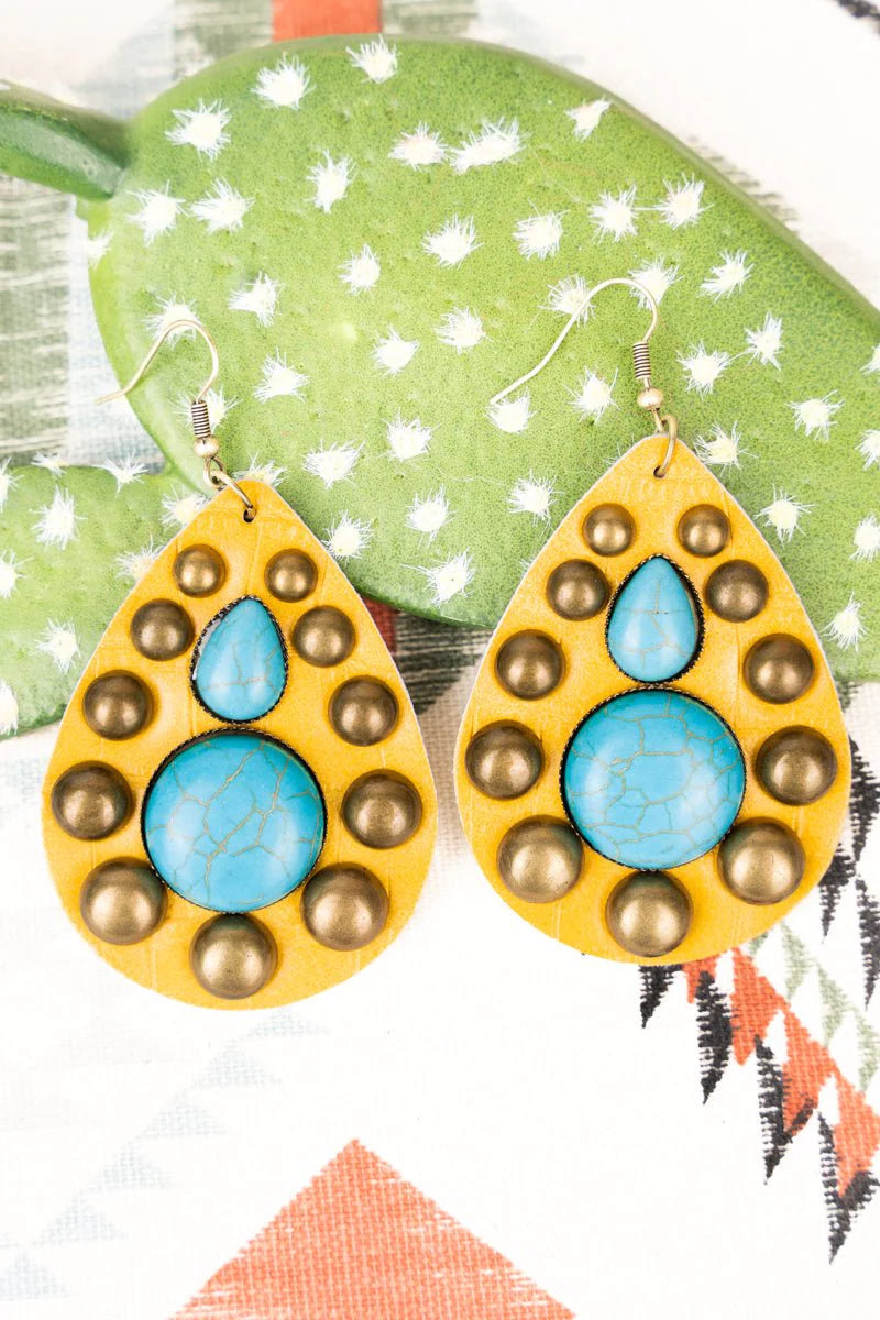 Cheyenne Creek Yellow and Turquoise Teardrop Earrings