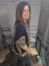 Load image into Gallery viewer, Black Denim With Leopard Detail Top - Jeans Jewels and Jesus Boutique
