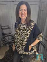 Load image into Gallery viewer, Black Denim With Leopard Detail Top - Jeans Jewels and Jesus Boutique
