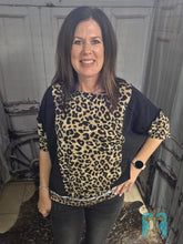 Load image into Gallery viewer, Black Denim With Leopard Detail Top - Jeans Jewels and Jesus Boutique
