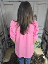 Load image into Gallery viewer, Button Up Top With Ruffled Sleeve-Pink - Jeans Jewels and Jesus Boutique
