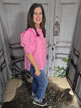 Load image into Gallery viewer, Button Up Top With Ruffled Sleeve-Pink - Jeans Jewels and Jesus Boutique
