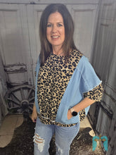 Load image into Gallery viewer, Denim With Leopard Detail Top - Jeans Jewels and Jesus Boutique

