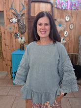 Load image into Gallery viewer, Dusty Blue Mineral Washed Top With Ruffles - Jeans Jewels and Jesus Boutique
