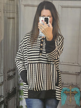 Load image into Gallery viewer, Black with Cream Stripe Contrast Hoodie
