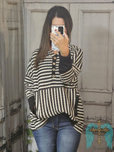 Load image into Gallery viewer, Black with Cream Stripe Contrast Hoodie
