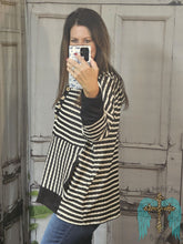 Load image into Gallery viewer, Black with Cream Stripe Contrast Hoodie
