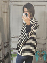 Load image into Gallery viewer, Black with Cream Stripe Contrast Hoodie
