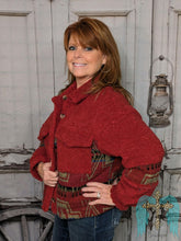 Load image into Gallery viewer, Red Aztec Sherpa Jacket with Pockets
