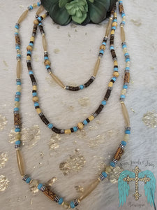 Western Brown and Turquoise Beaded 3 Layered Neckalce