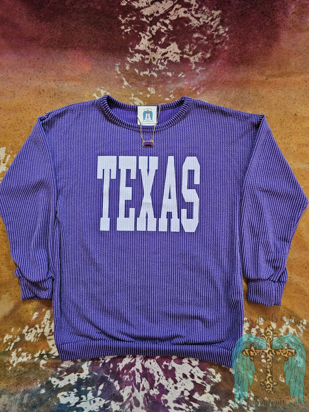 Ribbed Texas Long Sleeve Top-Purple