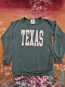 Ribbed Texas Long Sleeve Top-Hunter Green