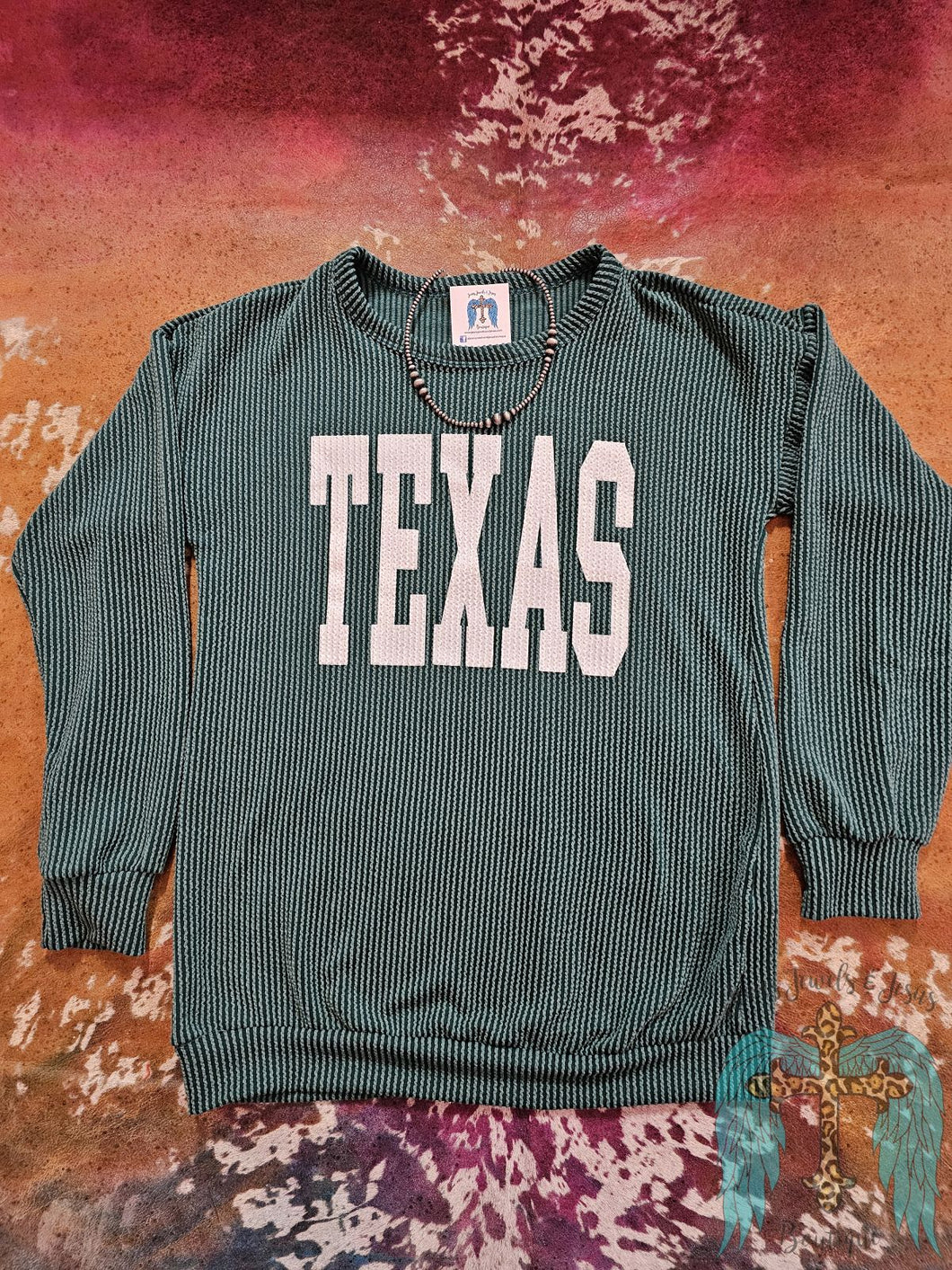 Ribbed Texas Long Sleeve Top-Hunter Green