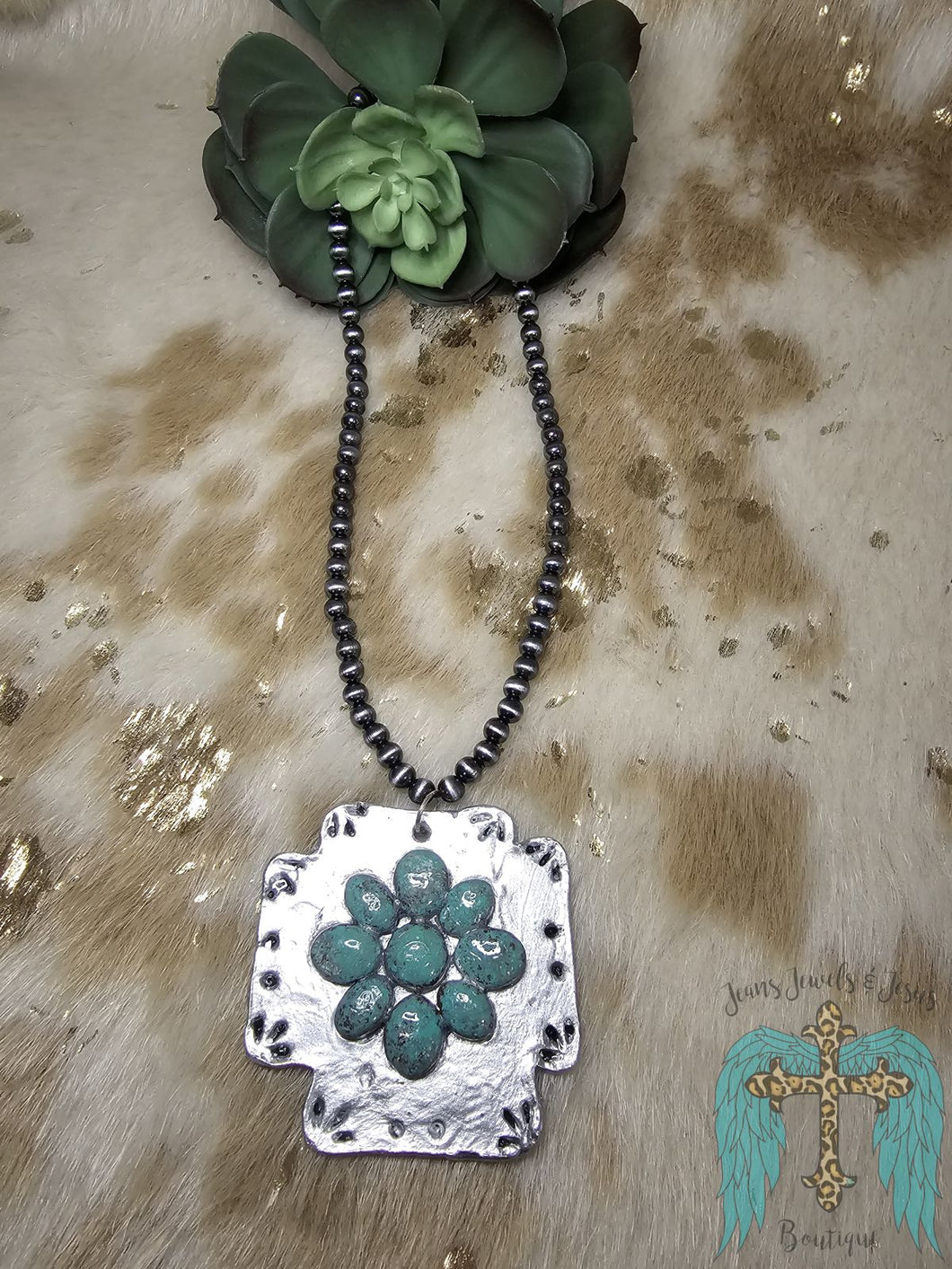 Turquoise Concho Clay Necklace